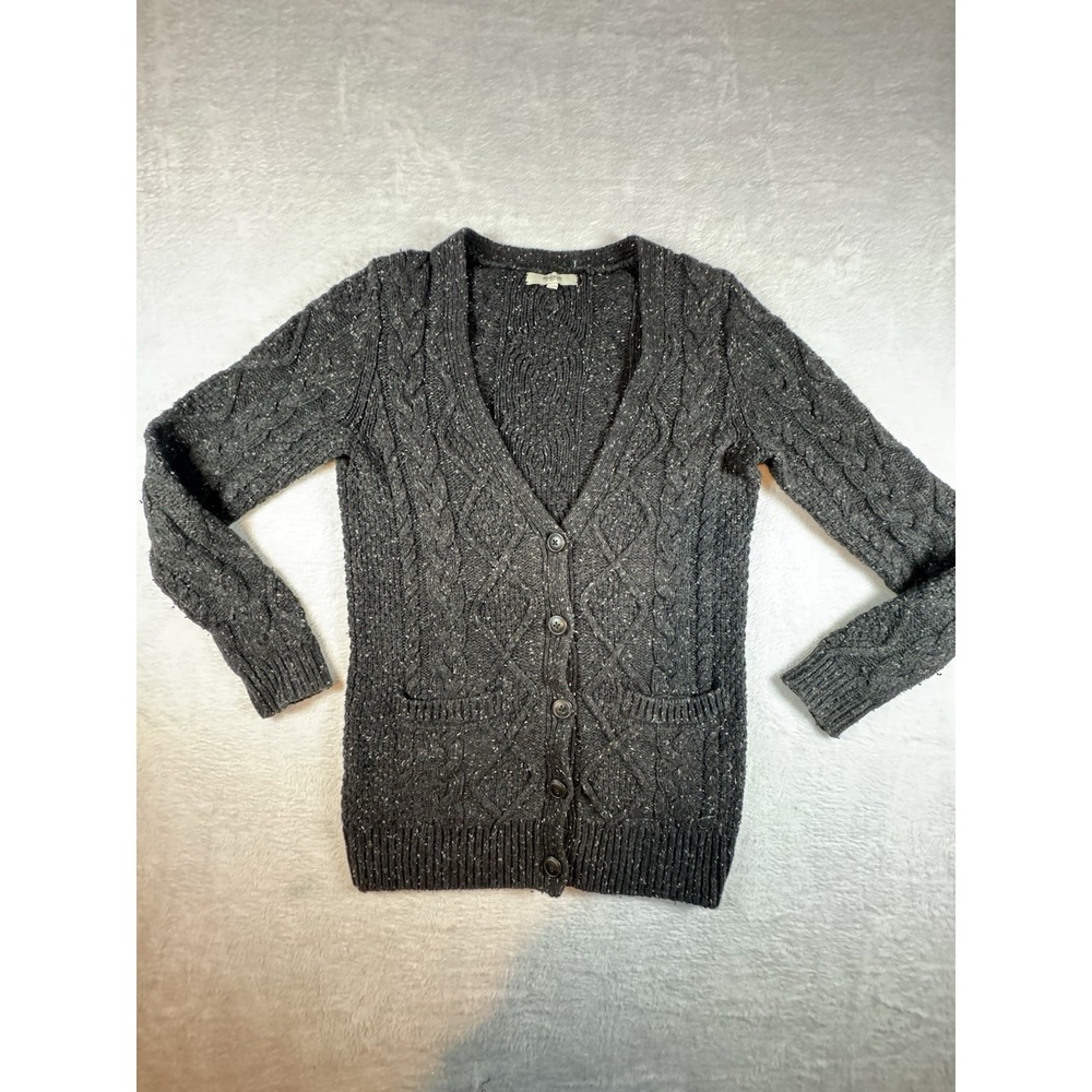 Madewell Charcoal Women's Wool‎ Blend Cable knit Button Cardigan Size Sm Grandma